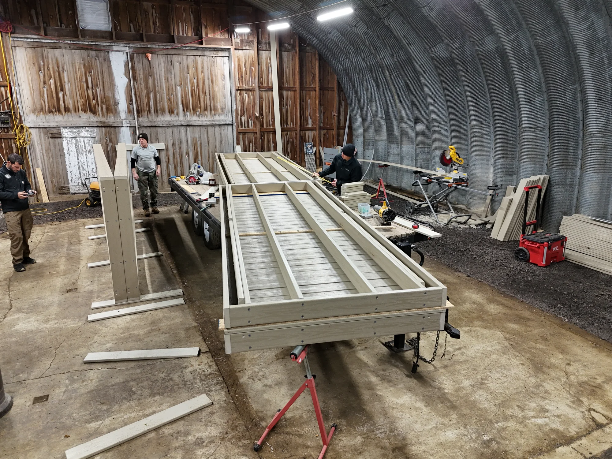 Dock sections being assembled inside the AquaLife shop.