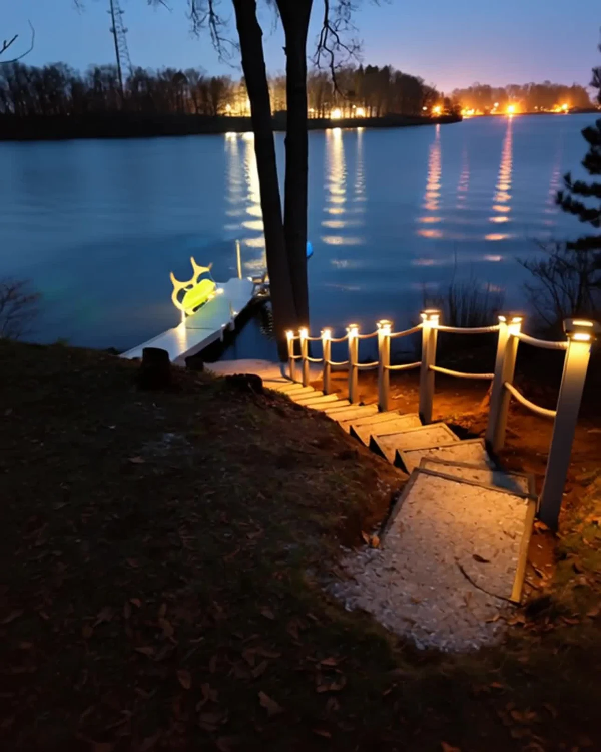 The finished steps and illuminated rope posts, captured from the ending of the supplied transformation video.