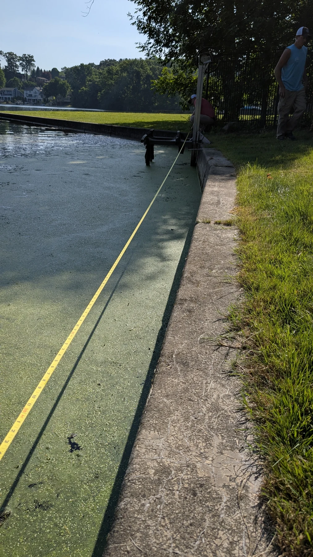 The narrow shoreline edge beside the grass before the boardwalk installation.