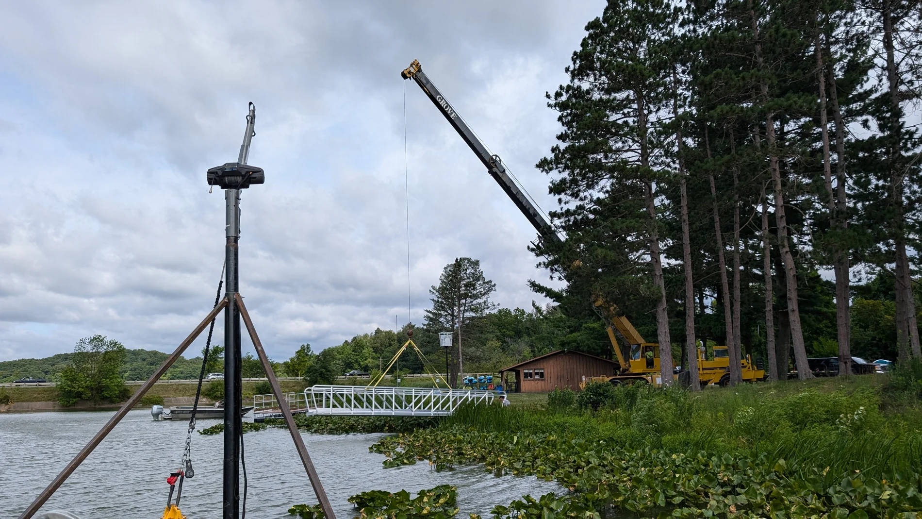 Installation equipment and rigging beside the gangway and reservoir.